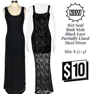 Sexy Black Lace Tank Style Lined Maxi Dress - NEW - Size S (2/4)